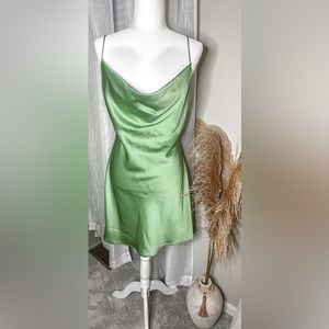 Green Textured Satin Mini Slip Dress 💚